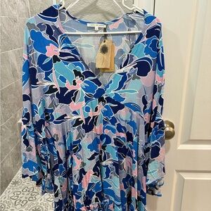 Blue Floral Swim Coverup